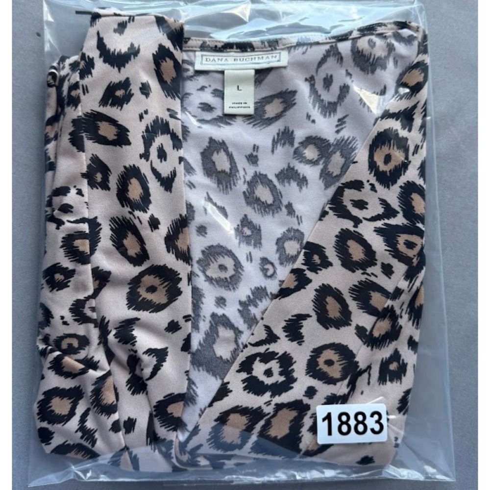 Dana Buchman Top Women Large Multicolor Leopard Print Short Sleeve VNeck Stretch - Picture 15 of 15
